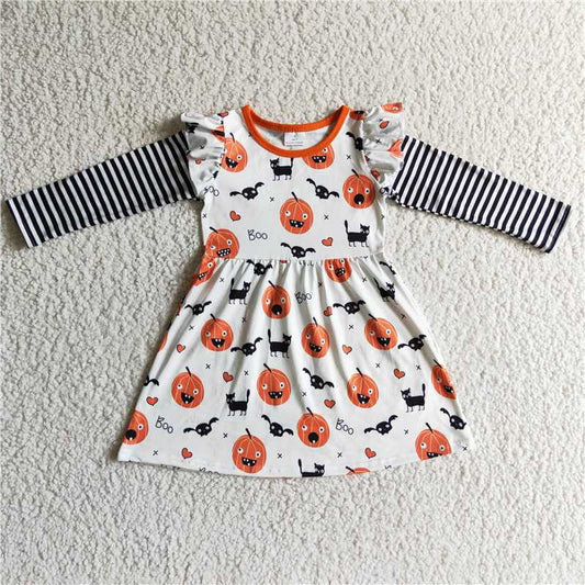 GLD0094 Baby girls pumpkin stripe long sleeve dresses