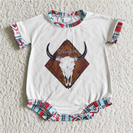 SR0096  Baby girls cow aztec short sleeve rompers