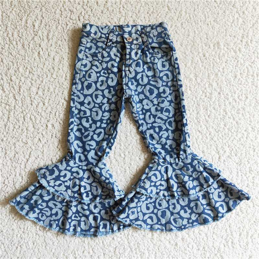 P0027  Baby Girls navy leopard western denim pants jeans