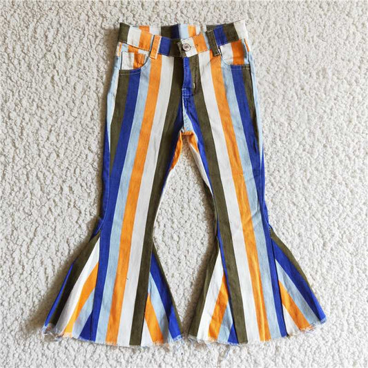 P0029  Baby Girls blue stripe western denim pants jeans