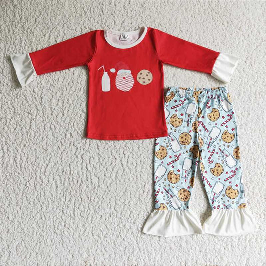 12.11 RTS NO MOQ （In stock）GLP0281 Baby girls Christmas santa milk pants sets Pajamas