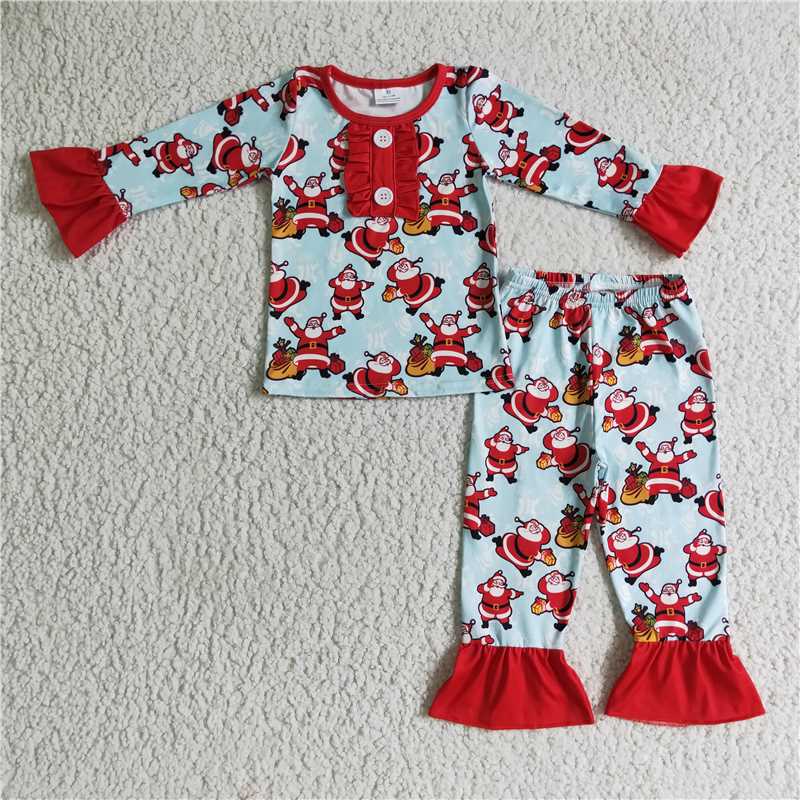 12.11 RTS NO MOQ （In stock）GLP0082 Baby Girls Christmas santa pajamas pants sets