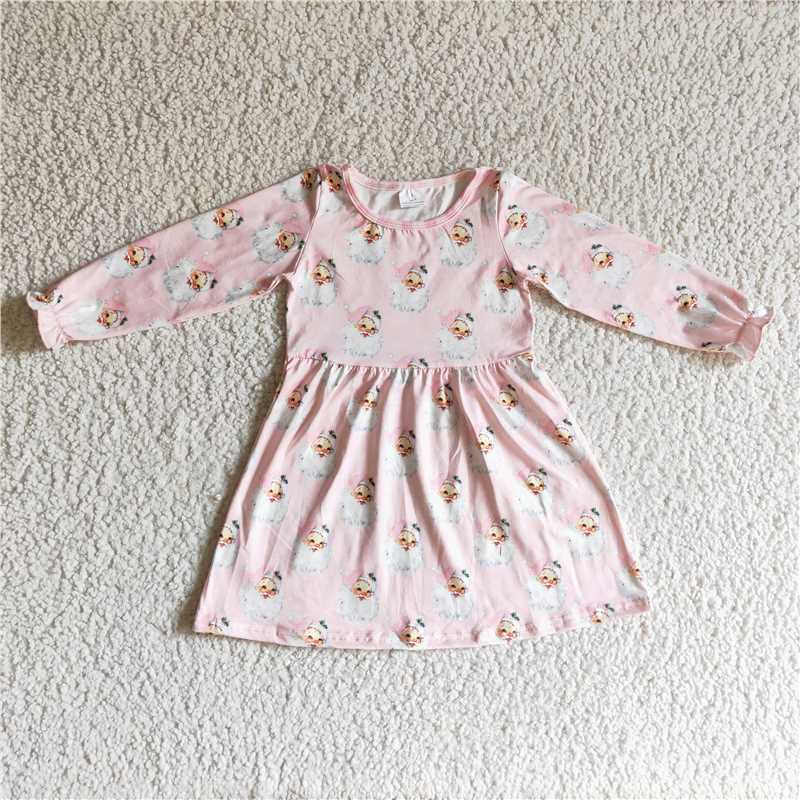 11.26 RTS NO MOQ （In stock）GLD0123 Baby girls Christmas pink santa long sleeve dresses
