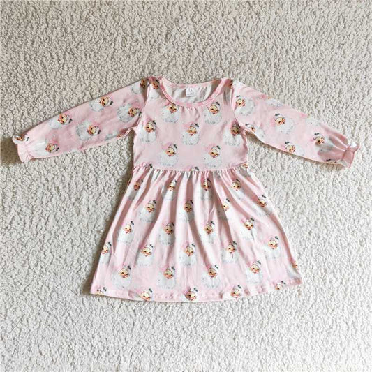 11.26 RTS NO MOQ （In stock）GLD0123 Baby girls Christmas pink santa long sleeve dresses
