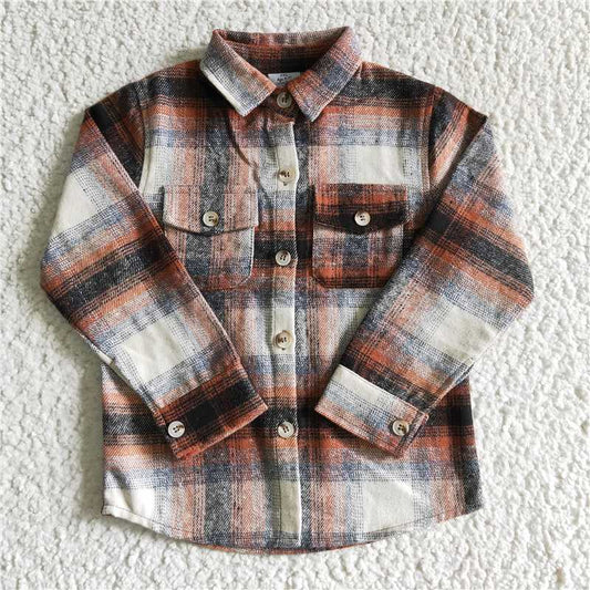 BT0116 Baby Boys Orange Plaid Long Sleeve button ups Flannel shirts tops