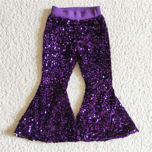 P0032  Baby Girls Toddler Brithday Party Sequin Glitter Bell Bottom Pants