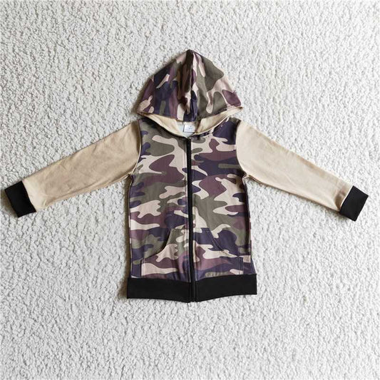 BT0085 Boys camouflage hooded zip-up long-sleeved top
