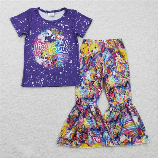 GSPO0343 Girls LisaFrank purple short-sleeved trousers suit