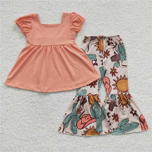 GSPO0346 Girls cactus hat orange short-sleeved trousers suit