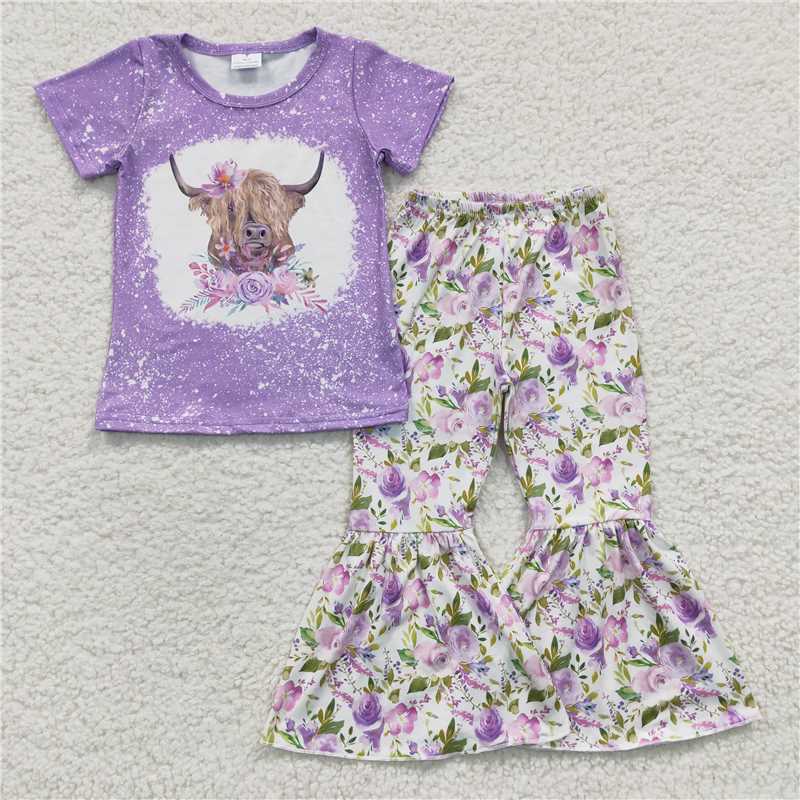 GSPO0264 Girls' purple alpine cowberry short-sleeved trousers suit