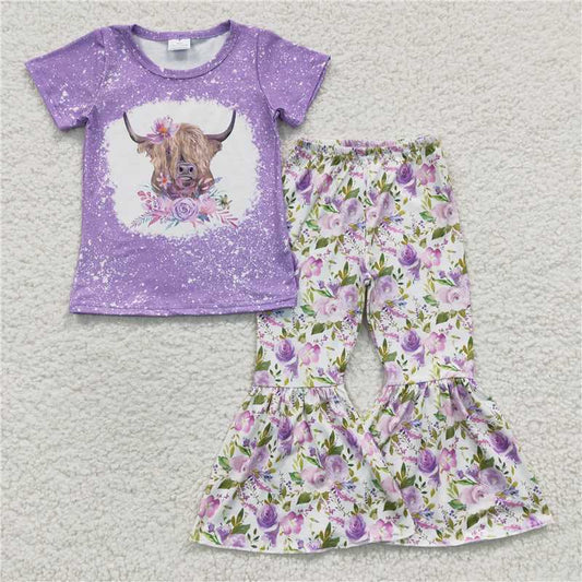 GSPO0264 Girls' purple alpine cowberry short-sleeved trousers suit