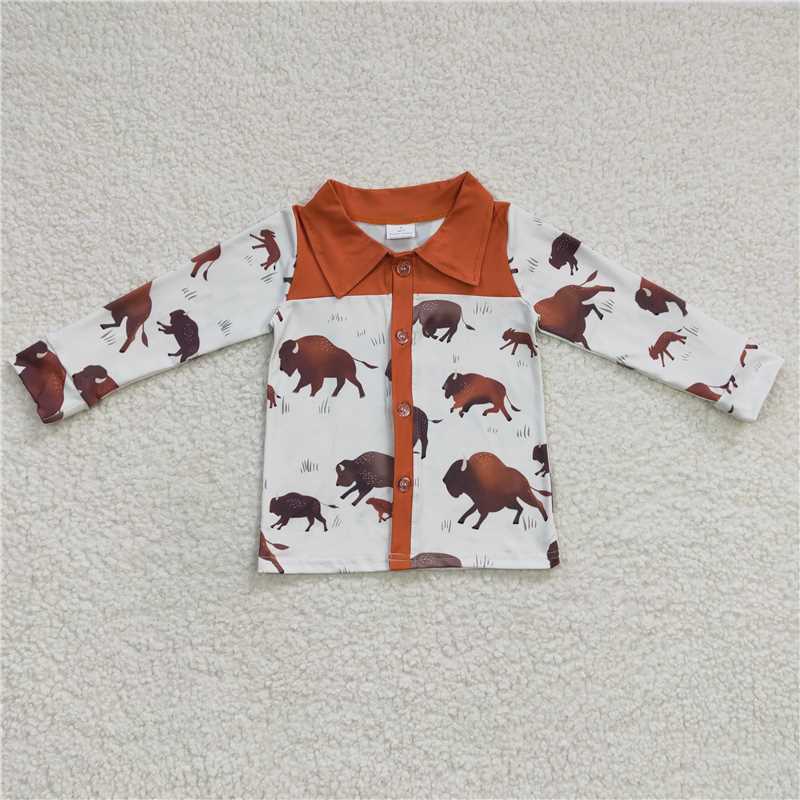 BT0200 Baby Boys Western Cow Long Sleeve Shirts Tops