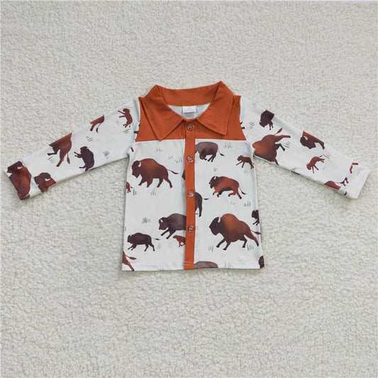 BT0200 Baby Boys Western Cow Long Sleeve Shirts Tops