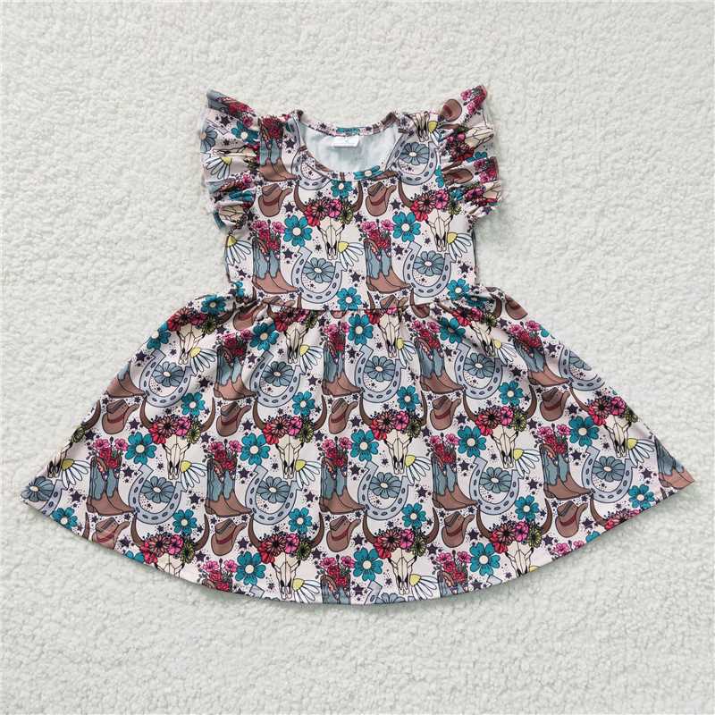 GSD0165 Girls boots flower hat flying sleeve dress