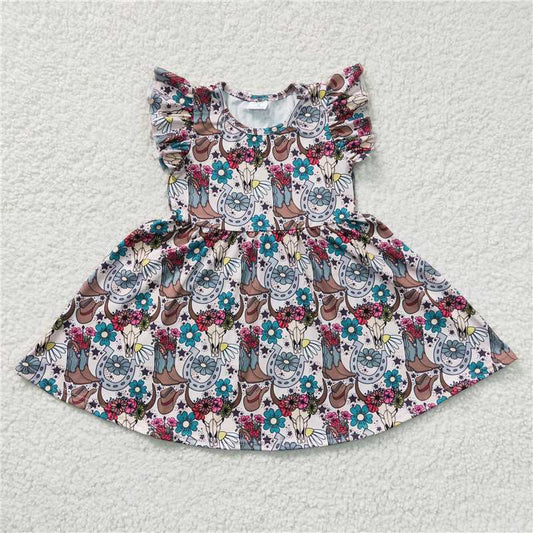 GSD0165 Girls boots flower hat flying sleeve dress