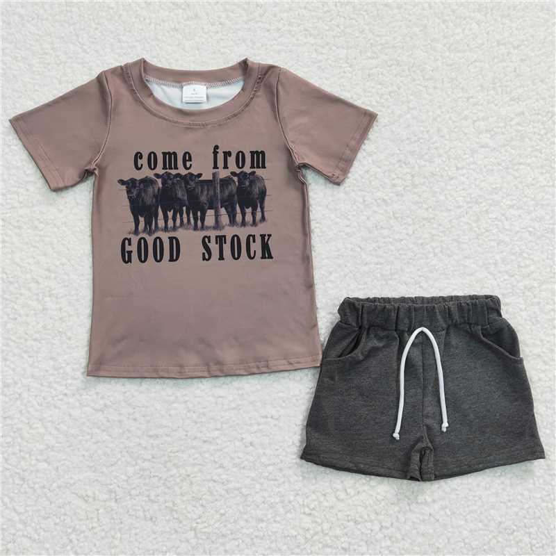 BSSO0193 Baby Boys Come From Good Stock Western Summer Cow Shorts Sets