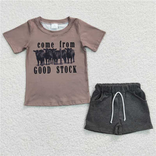 BSSO0193 Baby Boys Come From Good Stock Western Summer Cow Shorts Sets