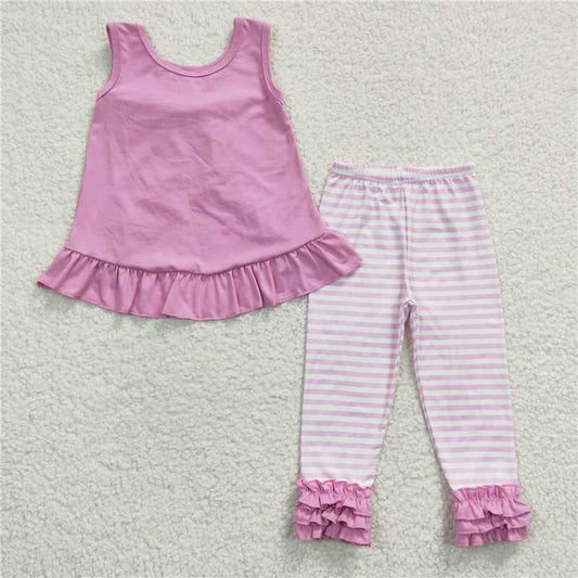 GSPO0507 Girls pink lace striped vest and trousers set