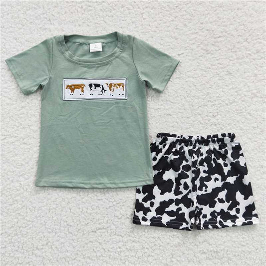 BSSO0264 RTS NO MOQ Baby Boys Summer Boys Outfits Baby Boys Cow Western Summer Shorts Sets