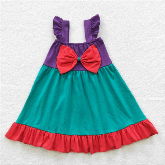 GSD0345  Baby Girls Princess Sibling Bow Summer Knee Length Dresses