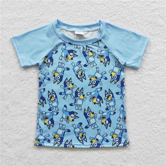 BT0226 Baby Boys Blue Dog Short Sleeve Shirts Tops