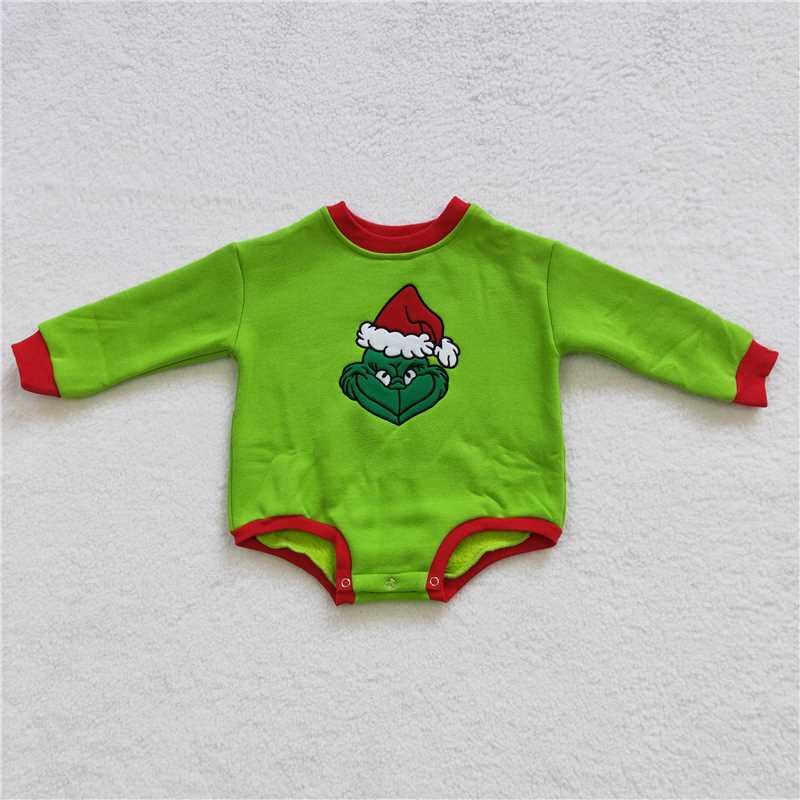 RTS LR0277 Christmas embroidered grinch green long-sleeved jumpsuit