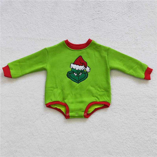 RTS LR0277 Christmas embroidered grinch green long-sleeved jumpsuit