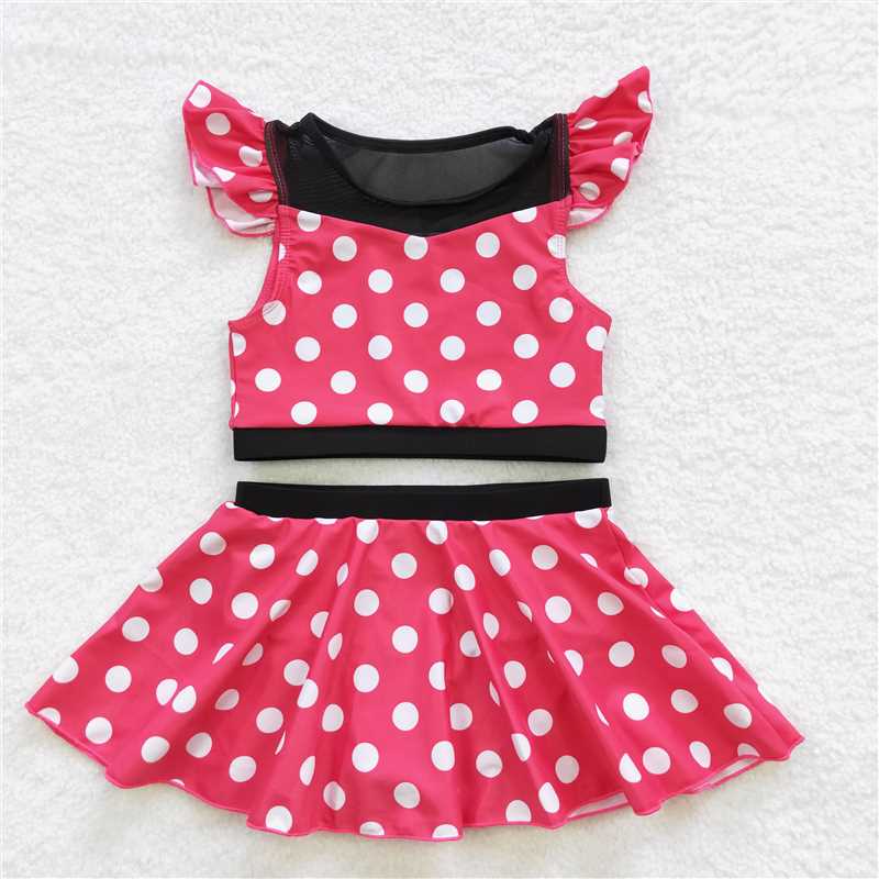 S0147  Baby Girls Summer Red Dots Skirts 2pcs swimsuits