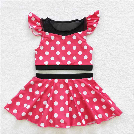 S0147  Baby Girls Summer Red Dots Skirts 2pcs swimsuits