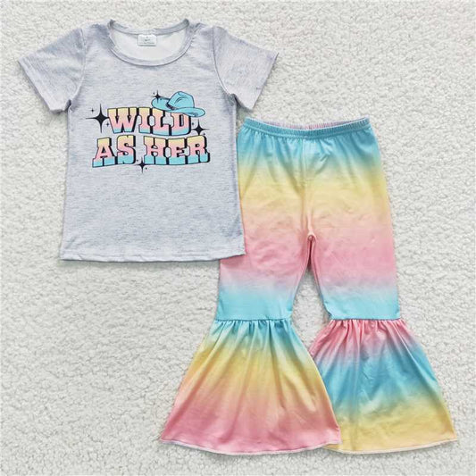 GSPO0656 wild as her grey short-sleeved colorful trousers suit