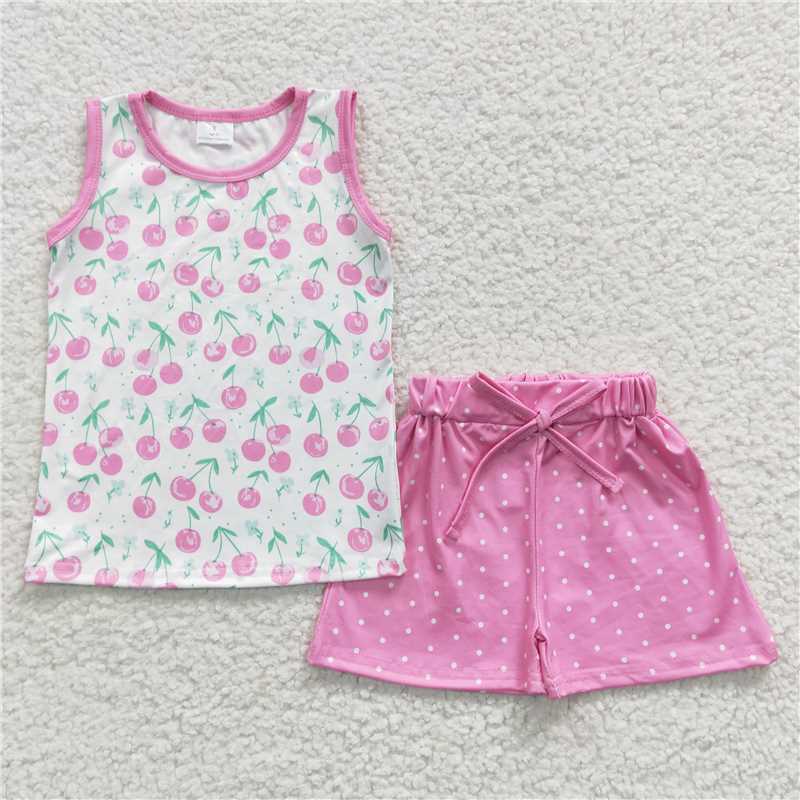 Baby Girls Sleeveless Shirt Cherry Dots Shorts Sets