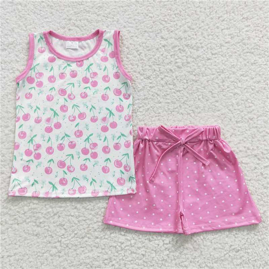 Baby Girls Sleeveless Shirt Cherry Dots Shorts Sets