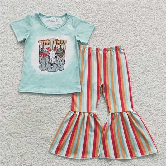 GSPO0657 Wild West Cactus Short Sleeve Color Striped Pants Set