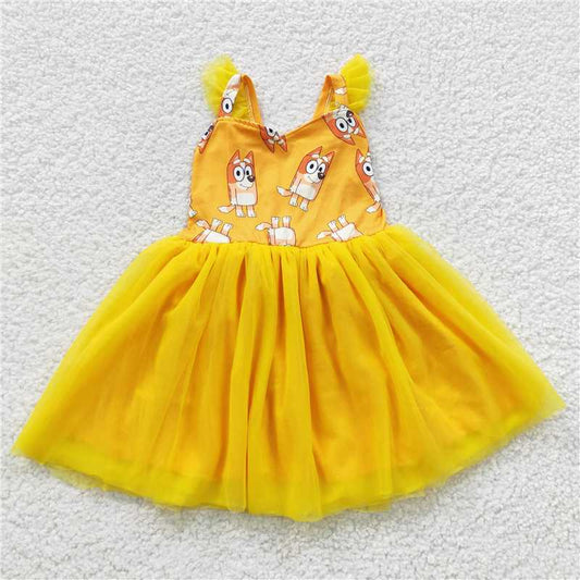 GSD0356  Baby Girls Orange Dog Tutu Knee Length Dresses