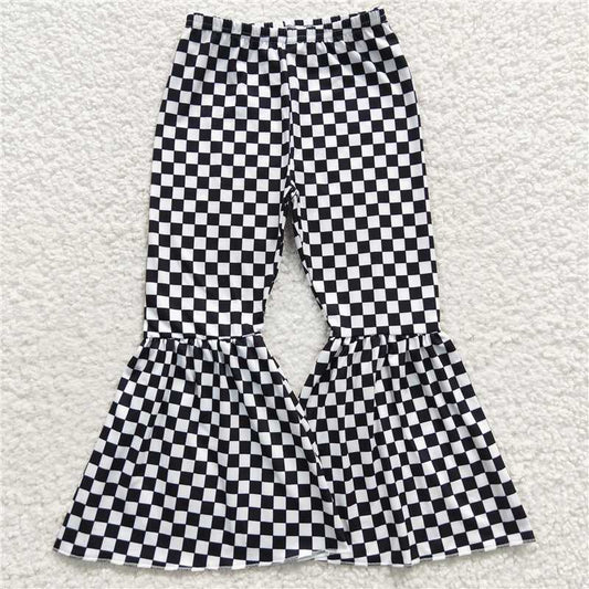 P0146  Baby Girls Black Checkered Bell Bottom Pants
