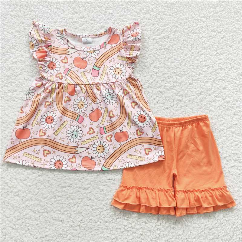 12.29 RTS NO MOQ （In stock）GSSO0320 Baby Girls Back To School Tunic Shorts shorts sets