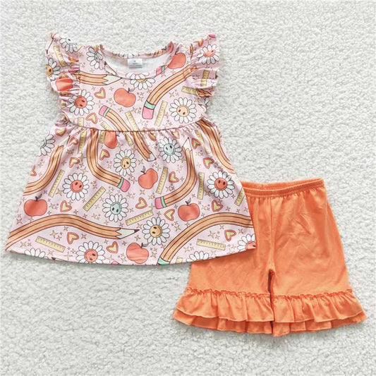 12.29 RTS NO MOQ （In stock）GSSO0320 Baby Girls Back To School Tunic Shorts shorts sets