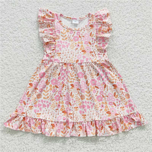 GSD0361 Pink flower flying sleeve dress