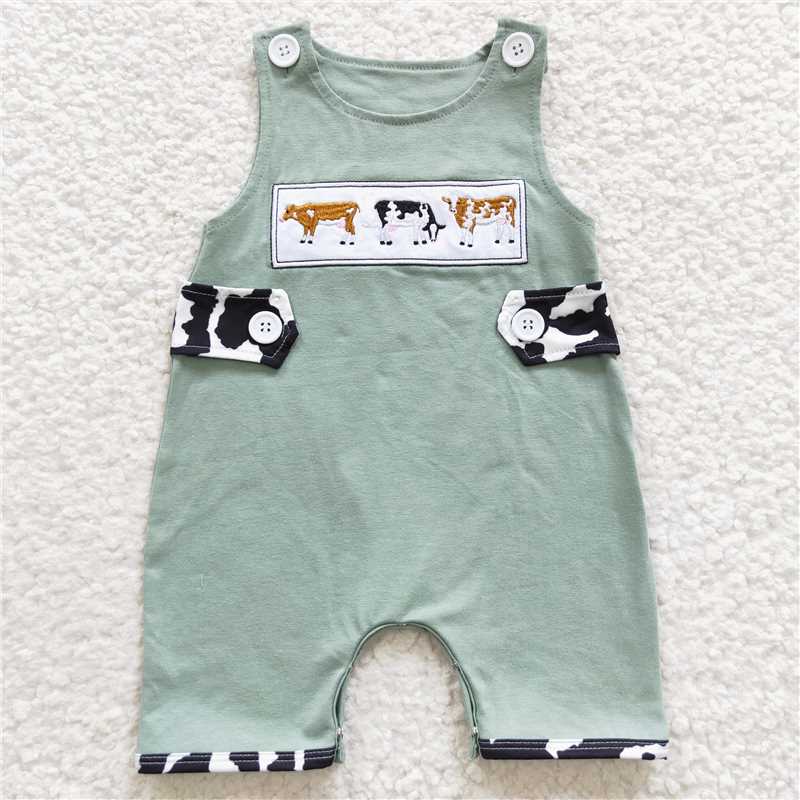 SR0374 Baby Kids Western Cow Embroidery Summer Siblin Clothes