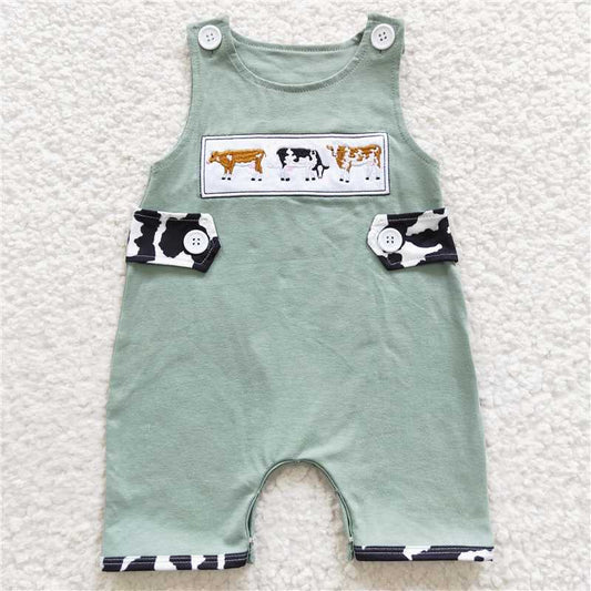 SR0374 Baby Kids Western Cow Embroidery Summer Siblin Clothes