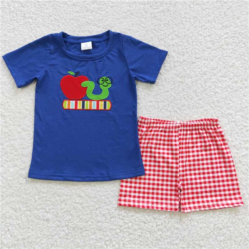 BSSO0254 Embroidery Baby Boys Back To School Book Shorts Sets