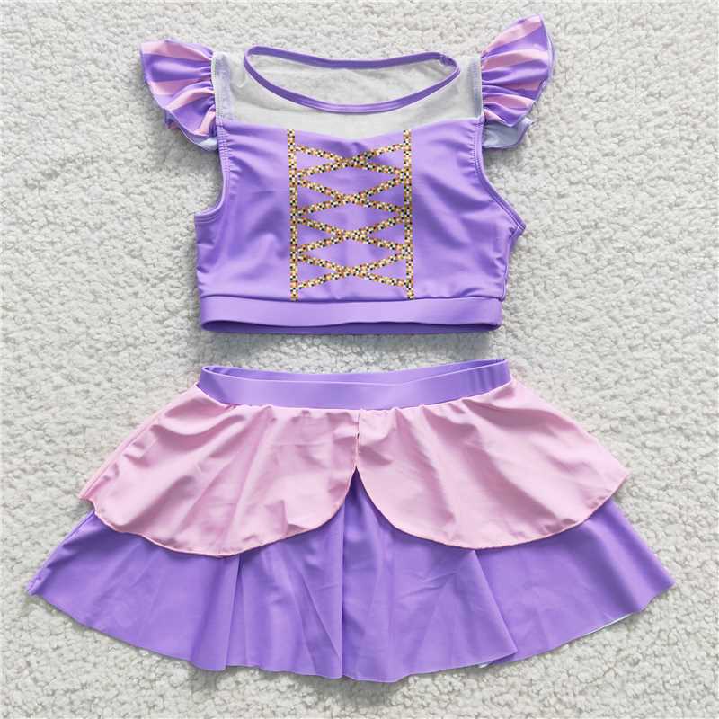 S0145  Baby Girls Princess Lavender Two Pieces Swimsuits