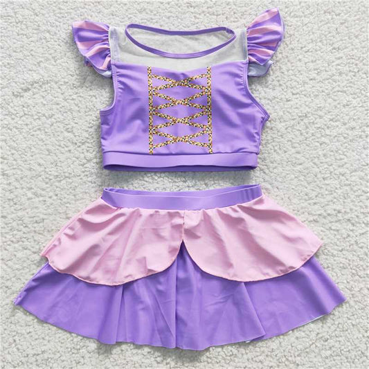 S0145  Baby Girls Princess Lavender Two Pieces Swimsuits