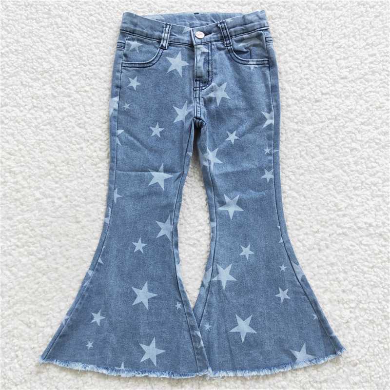 P0108  Baby Girls Star Western Denim Bell Jeans Pants