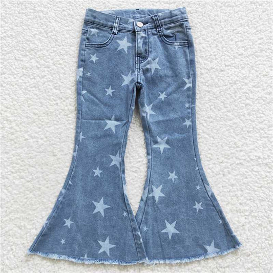 P0108  Baby Girls Star Western Denim Bell Jeans Pants