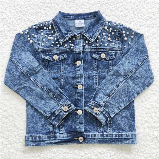 GT0175Pearl blue denim baby girls jackets