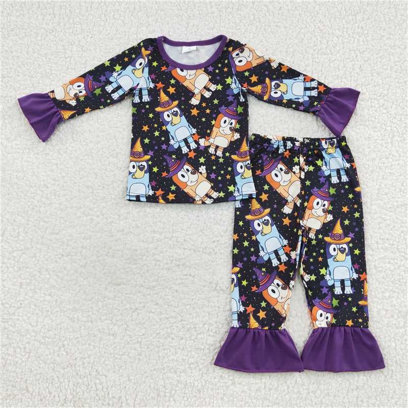 GLP0660Dogs stars purple kids girls Halloween pajamas