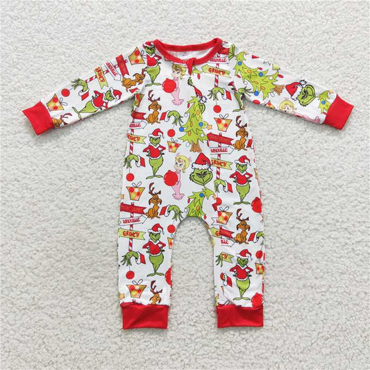 RTS LR0530 Boys Christmas grinch zip-up long-sleeved jumpsuit