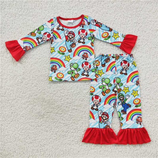 GLP0668Rainbow long sleeves game girls pajamas