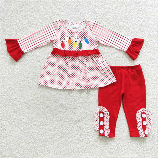 GLP0614Lighting polka dots tunic leggings girls Christmas clothes